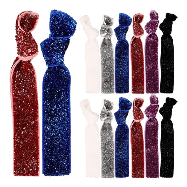 Lurrose 18pcs Glitter Hair Ties No Crease Ponytail Holders Elastic Ribbon Hair Ropes (Assorted Colors)