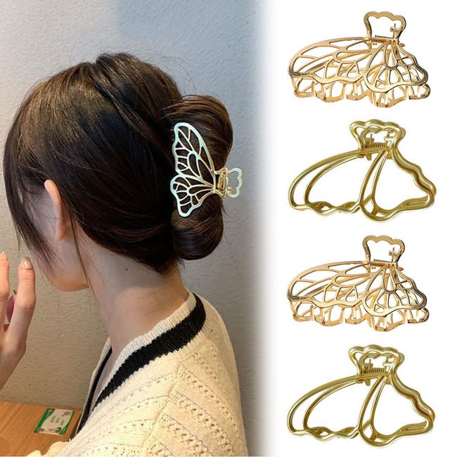 4 Stk Metall Haarklammern Schmetterling Haarspangen Große Krallen Clips Vintage Haar Accessoires für Frauen Damen Mädchen Rutschfeste große Haarspangen