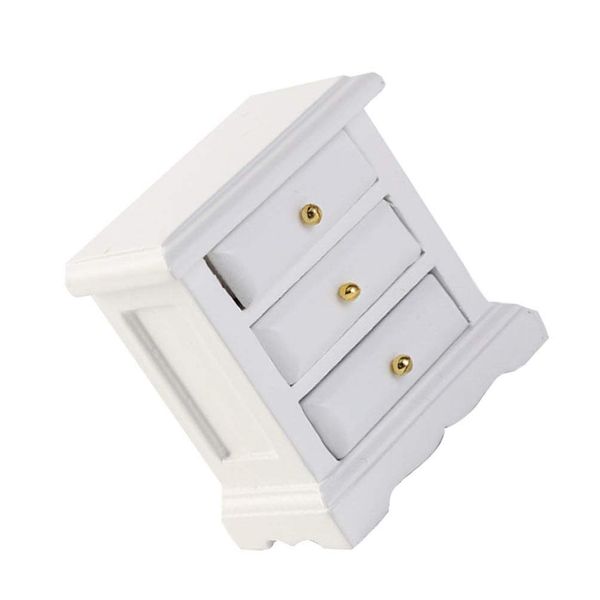 Toyvian Dollhouse Bedside Table 1: 12 Mini Wooden Night Stands Miniature Bedroom Drawer Cabinet Scene Toy Model Prop for Pretend Play Toy Fairy Garden Accessory White