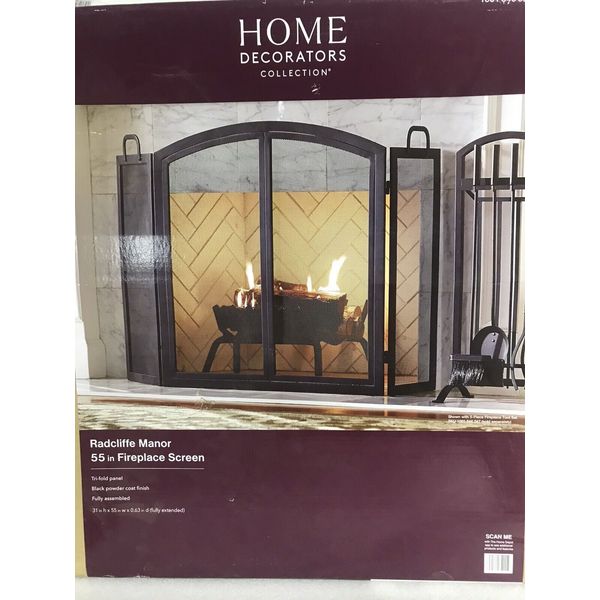 55 Inch Home Decorators Radcliffe Manor 3-Panel Fireplace Screen Guard (Black)