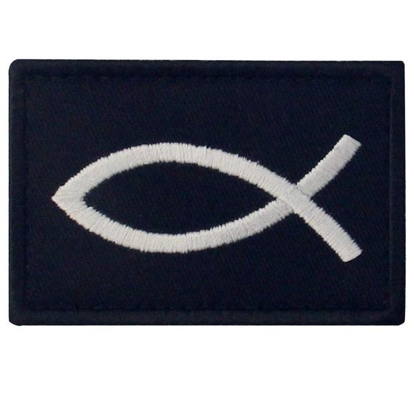 Jesus Fish Ixis Embroidered Velcro Patch, Black and White