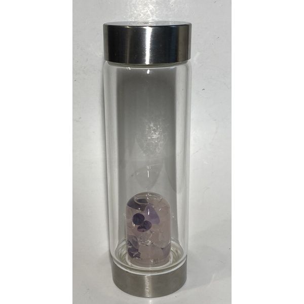 Vita Juwel Via Wellness Gemstone Water Bottle Amethyst Rose Quartz 16.9 Oz