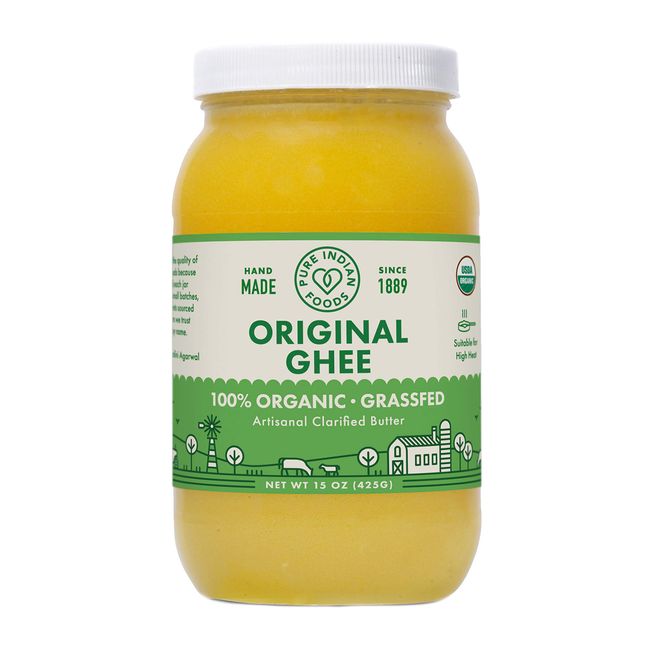 Pure Indian Foods 100% Organic Ghee Clarified Organic Ghee Refined Butter 15 oz