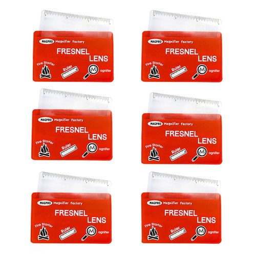 MagDepo 6 Pack Credit Card Size Magnifier Ruler Fresnel Lens Fire Starter Compact Plastic Magnifying Lens Wallet Pocket Magnifier for Reading Small Print, Maps, and Books -Red