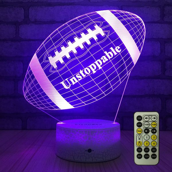 FlyonSea Football lamp, Rugby Ball Bedside Lamp 7 Colors Change + Remote Control with Timer Kids Night Light Optical Illusion Lamps for Kids Lamp As a Gift Ideas for Boys or Kids