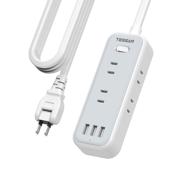 Extension Cord, 16.4 ft (5 m), Power Strip with USB, Outlet Tap, TESSAN 6 AC Outlets, 3 USB Ports, Table Tap, OA Tap, 180° Swing Plug, Includes Bulk Switch, Wall Mount/Tabletop