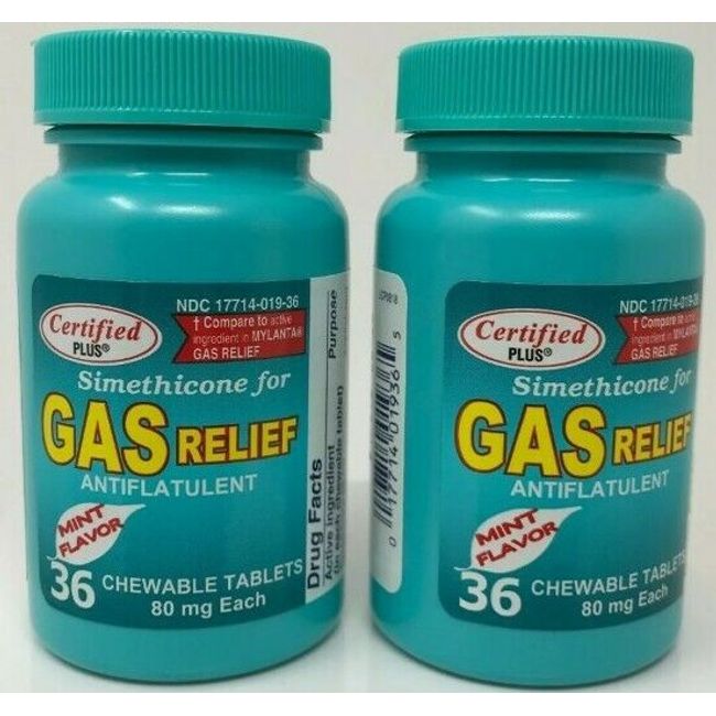 2-PK Assured Simethicone Gas Relief Chewable Tablets 80mg Anti-Gas Bloating 72CT