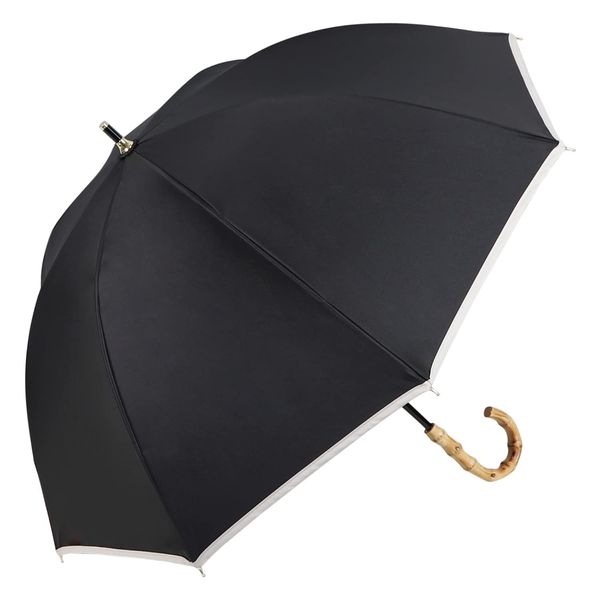 Refume REFU-0007 Refume Piping Parasol, Long Umbrella, Full Light Blocking, For Rain or Shine, Black, Navy, Greige, Black, Mother's Day Gift, 20's, 30's, 40's, 50s, black/cream