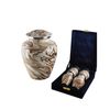 Premium Marble Finish - Brown & White  Single Keepsake - For Ashes in Velvet Box
