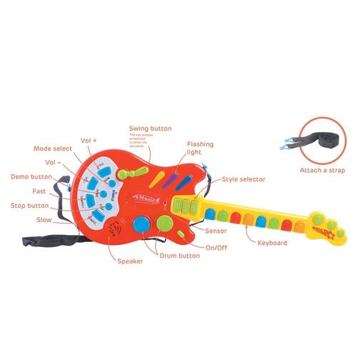 Dimple Kids Handheld Musical Electronic Toy Guitar for Children Plays Music, Rock, Drum & Electric Sounds Best Toy & Gift for Girls & Boys (Red) (Single)