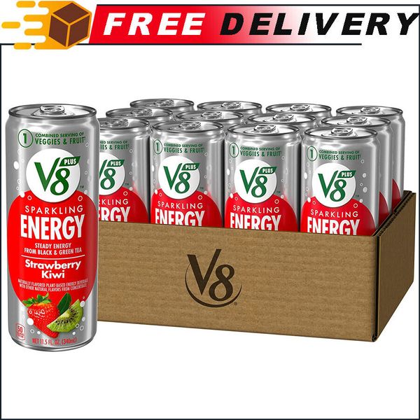 12-Pack V8 Sparkling Energy, Healthy Drink, Strawberry Kiwi Energy Drink, 11.5oz