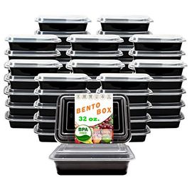 32 oz. Black Microwavable Meal Prep 2 Compartment Food Container w/Lid  Reusable