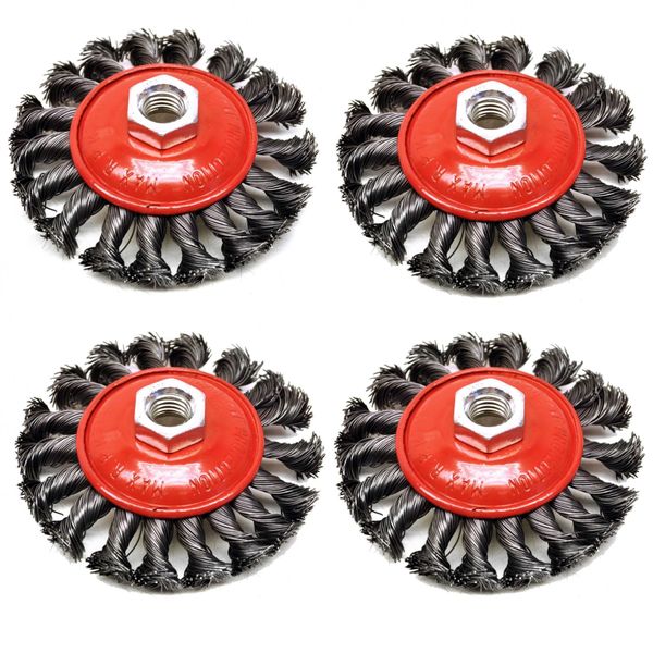 4 Pack Twist Knot Wire Brush/Wheel 115mm for Angle Grinder TE242