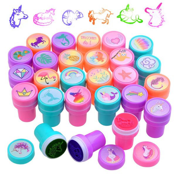 Faburo 26PCS Self Inking Stamps for Arts and Crafts for Kids, Unicorn Series Stampers Kit Tool Set for Children Party Favor Party Bag Filler