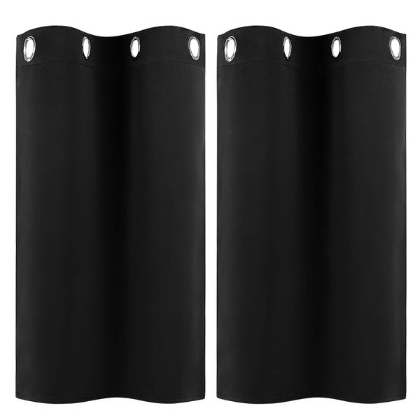 PiccoCasa Blackout Curtains 2 Panels Grommet, Black Thermal Insulated Curtains Panel Darkening Small Window Curtains for Bedroom Living Room 29 x 36 Inch (Width x Length), 36inch Drop