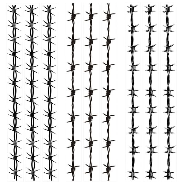 Large Barbed Wire Tattoos, 9-Pack Variety of Barbed Wire Temporary Tattoos for Men Women (1.2x13.3 Inches)