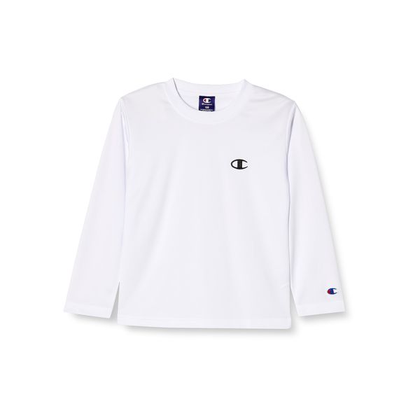 Champion CK-YS406 Children's Long T-Shirt, Long Sleeve, Round Neck, Quick Drying, One Point Logo, Long Sleeve T-Shirt, Basic Sports, white