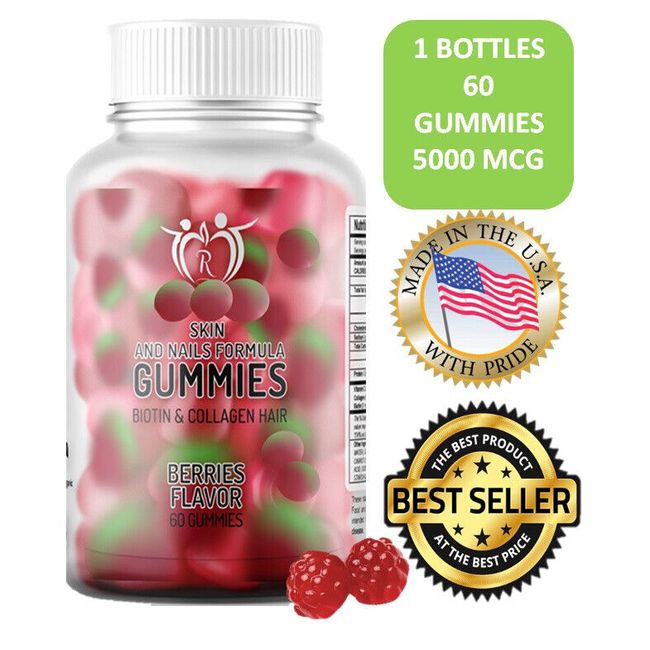 Collagen Vitamin Gummies for Hair, Skin, and Nails, Premium Collagen biotin 5000