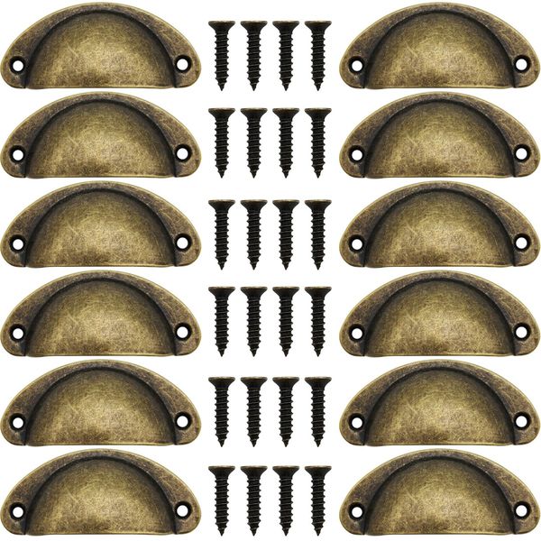 Shell Handles, CTRICALVER 12 Drawer Pulls, Kitchen Pulls, Retro Furniture Knobs, Cabinet Handles, Semicircle Key Handles Antique Bronze, 82mm*35mm