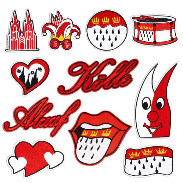 BOFUNX 11 Stücke Karneval Patches zum Aufnähen Köln Aufnäher Patches Rot Weiß Applikation Karneval Bügelbilder für Kleidung Tasche