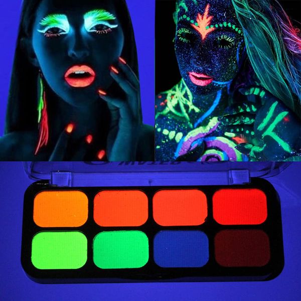 Yeweian 8 Colors Glow In The Dark Face Paint, Body Neon Fluorescent Paint Makeup, Water Based Glow UV Blacklight Paint for Kids Adults, Costume, Halloween, Glow Parties, Christmas