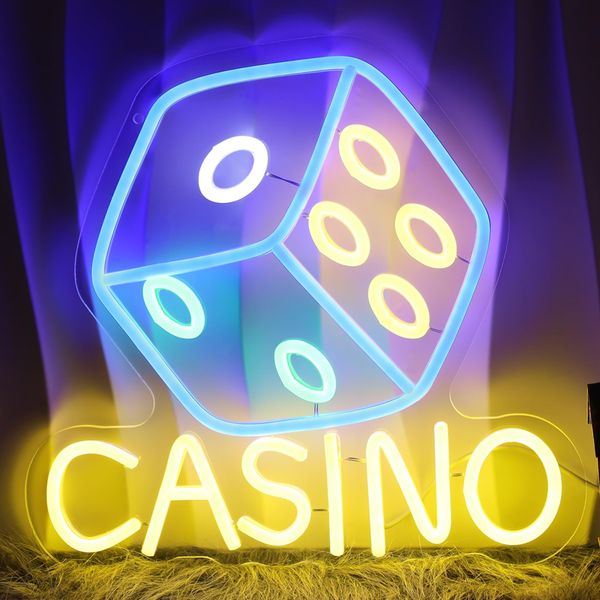 Dice Neon Sign LED Light Bar Dimmable USB Powered Neon Sign Casino Wall Decor Gift for Bedroom Game Room Man Cave Party 13.6 * 12.8in