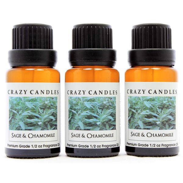 Crazy Candles Sage & Chamomile (Made in USA) 3 Bottles 1/2 Fl Oz Each (15ml) Premium Grade Scented Fragrance Oil