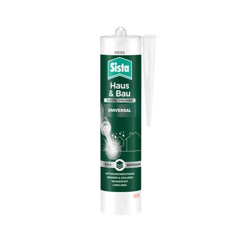 Sista Pattex Haus & Bau Universal FlexTec Polymer, Universal Silicone for Joints Indoor and Outdoor Use, Weather-Resistant Sealant for Many Materials*, Waterproof Grout, 1 x 280 ml, White
