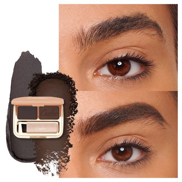 Oulac Waterproof Eyebrow Powder Gray Kit with Brow Brush 2 in1 Long Lasting Instant Eyebrow Pomade & Powder Natural Makeup for Sparse Brows 3.2 g/0.11 oz, Charcoal Brown