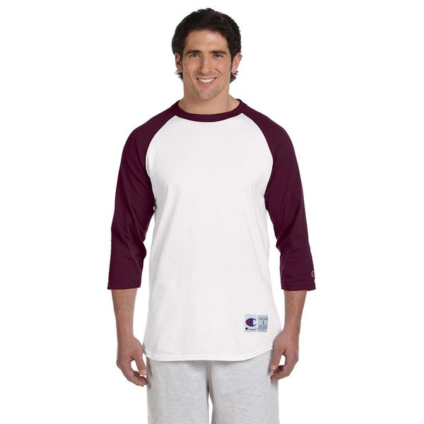 Champion Adult Raglan Baseball T-Shirt, Wht/Maroon, Medium