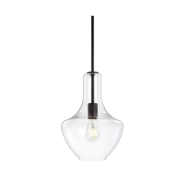 JONATHAN Y JYL6400B Watts 10.5" Glass/Metal LED Pendant Farmhouse Contemporary Dimmable Dining Room Living Room Kitchen Foyer Bedroom Hallway, Oil Rubbed Bronze/Clear