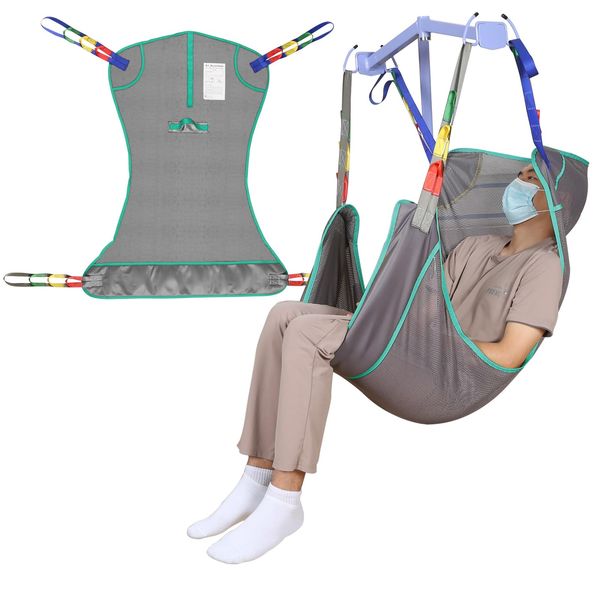 Universal Full Body Hoyer Lift Sling, Patient Lift Sling with Mesh Fabric for Transfer Aids, Toileting Sling, 500lbs Weight Capacity (M-Gray)