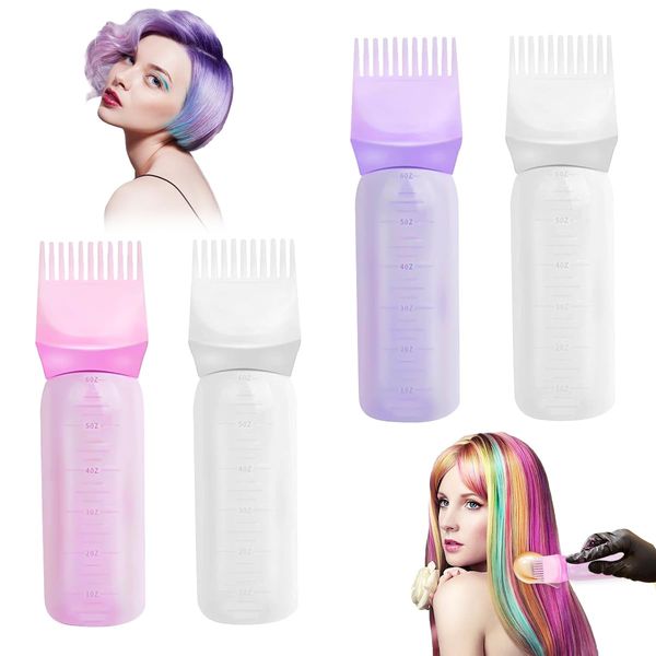 4 Stücke Haarfärbebürste Flasche, 160ml 3 Farben Haaröl Applikator, Massagekamm, Haarfärbepinselflasche Mit Graduierung, Haarfärbeset, Friseursalon-Werkzeuge