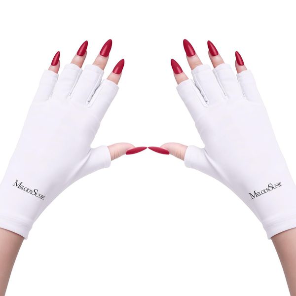 MelodySusie UV Gloves for Gel Nail Lamp, Professional UPF50+ UV Protection Gloves for Manicures, Nail Art Skin Care Fingerless Anti UV Glove Protect Hands from UV Harm (White)