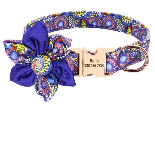 Customizable Floral Print Pet Collar With Engraved Id Tag - Personalized Dog And Cat Accessories - R / S