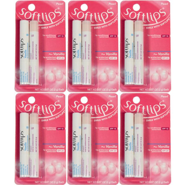 6 Pack Softlips Lip Sunscreen Pearl Spf 15 Plus Vanilla Spf 20 0.7 Ounces Each