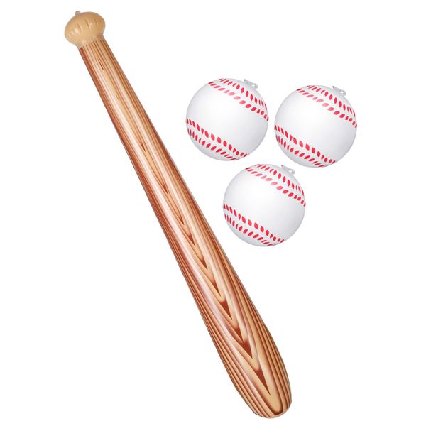 Kacctyen 4 Pieces Inflatable Baseball Set, Includes Baseball Bat and 3 Baseball Plastic Bat Inflatable Baseball Bat for Adults Outdoor Yard Backyard Garden Playing(Baseball)