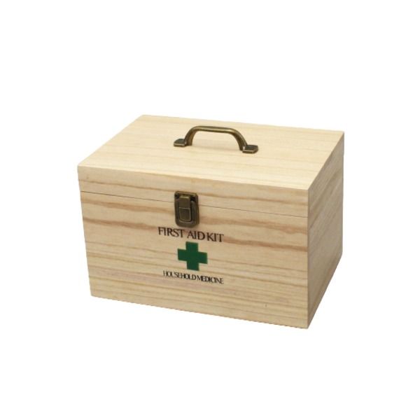 First aid box, medicine box, approx. 25cm wide x 17cm deep x 18cm high, made of paulownia wood, with a small item storage tray, moisture control effect, for home use, office, company, medicine storage, cash on delivery not available