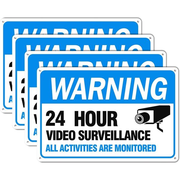 Video Surveillance Sign, 4-Pack 12" X 8" Security Camera Sign, Reflective and Wa