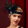 IYOU Feather Gatsby Headpiece Black Rhinestone 1920s Flapper Headband Prom Costume Wedding Hair Accessories for Women