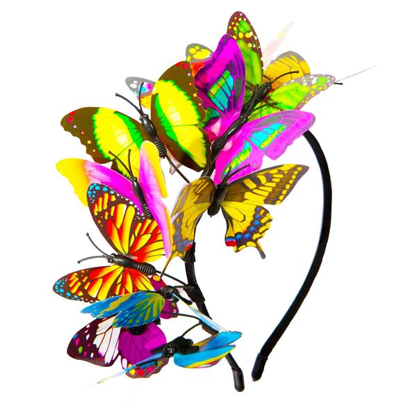 ASHONE Women Butterfly Headband Fascinator Hat Monarch Festival Crown Fashion Party Favor Christmas Halloween (Rainbow)