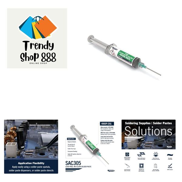 4900P , Solder Paste, No Clean, 25 g 0.9 oz Pneumatic Dispenser Complete with...