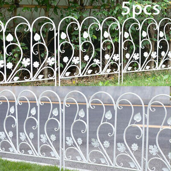 White 5 Panels Heavy Duty Rustproof Iron Garden Fence Path Border Dog Barrier