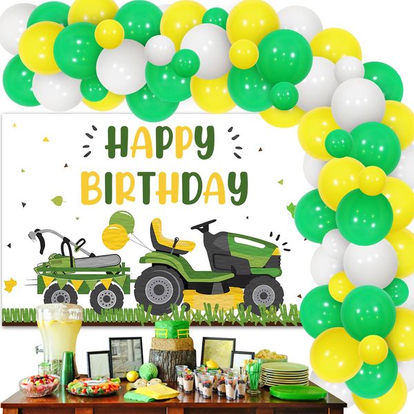 Sursurprise Lawnmower Birthday Party Decorations, Lawn Mower Birthday Backdrop Tractor Balloon Garland Arch Kit for Farm Farmyard Party Supplies