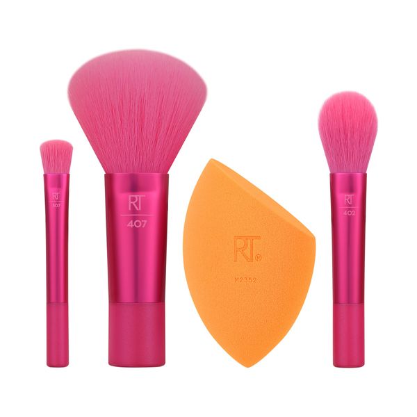 Real Techniques Limited Edition Mini Holidaze Pinsel + Schwamm Kit, Make-up-Pinsel & Make-up Blending Sponge Set, für Foundation, Puder, Lidschatten, Reise-Make-up-Tools, 4-teiliges Geschenkset