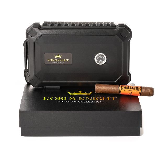 Kobi & Knight Travel Cigar Humidor with Hygrometer - Case for 6 x 8-Inch Cigars -Waterproof Dustproof Portable Cigar - Shockproof Humidor Kit - Cigar Aficionados Accessories - Cigars Gift Set for Men