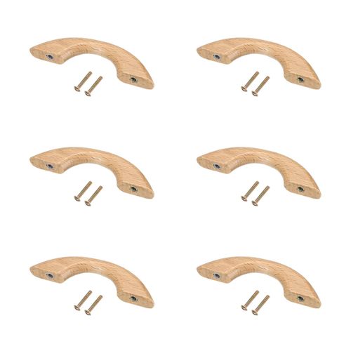 uxcell 6Pcs Wood Drawer Pulls Handles, 64mm/2.5" Hole Spacing Bridge Shaped Beech Wood Cabinets Drawer Knobs Pull Handles for Kitchen Cabinets Furniture (Wooden, 95mm Length)