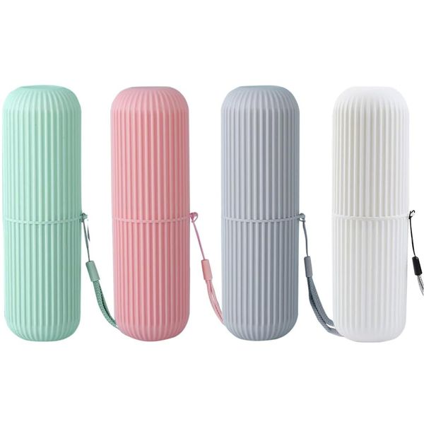 ANNCHILIO Pack of 4 Travel Toothbrush Portable Case, Portable Toothbrush and Toothpaste Holder with Storage Box for Outdoor Camping and Travel, Colourful, Pocket Organiser