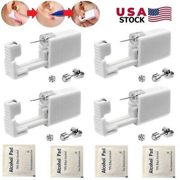 4Pcs Safety Ear Piercing Kit Disposable Self Nose Piercing Gun with Ear Stud USA