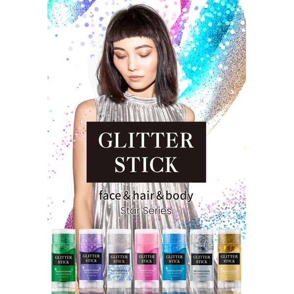 Face and Body Glitter Stick, Singer Concert Music Rave Face Body Sequins Glitter Stick for Women Face/Body/Hair/Eyes/Lip Glitter Makeup. (Green body glitter stick)